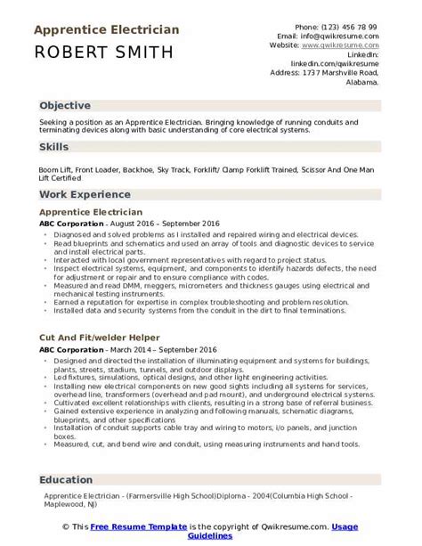 concierge resume|apprentice electrician resume sample.